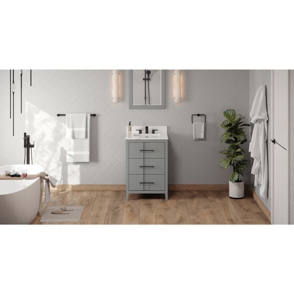 Jeffrey Alexander 24In. Grey Katara Vanity, Calacatta Vienna Quartz Vanity Top, Undermount Rectangle Bowl VKITKAT24GRCQR